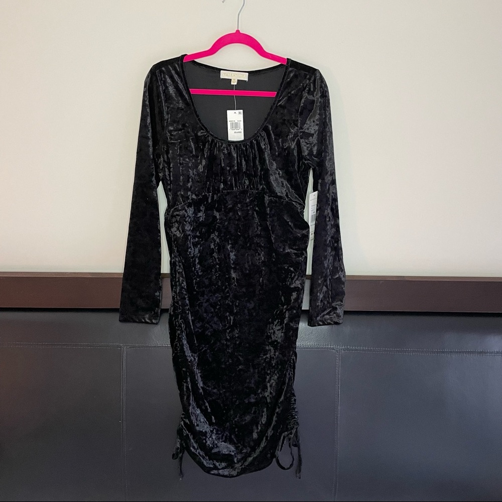 NWT XXL madden girl Crushed velvet black long sleeve stretchy ruched dress - Picture 1 of 8